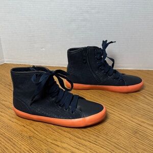 CAMPER Portal Navy High-Top Sneakers Coral Soles Leather Suede Side Zip Lace 37
